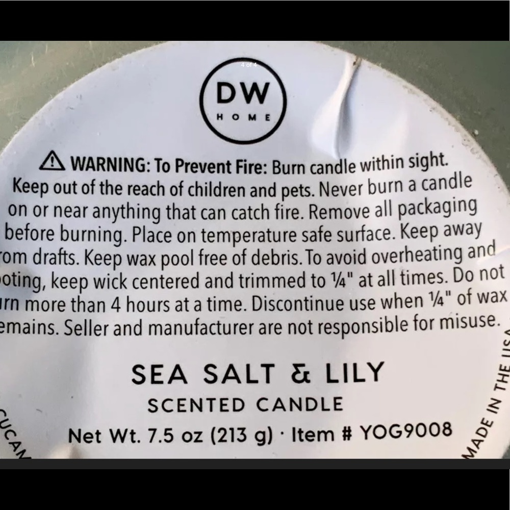 DW HOME CANDLE HEALING SEA SALT & LILLY SCENTED CANDLE NEW - Picture 4 of 4